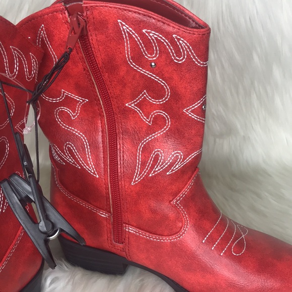 Wonder Nation Red Cowboy Boot Slip On zip ups Size3 Faux  Leather - Picture 12 of 13